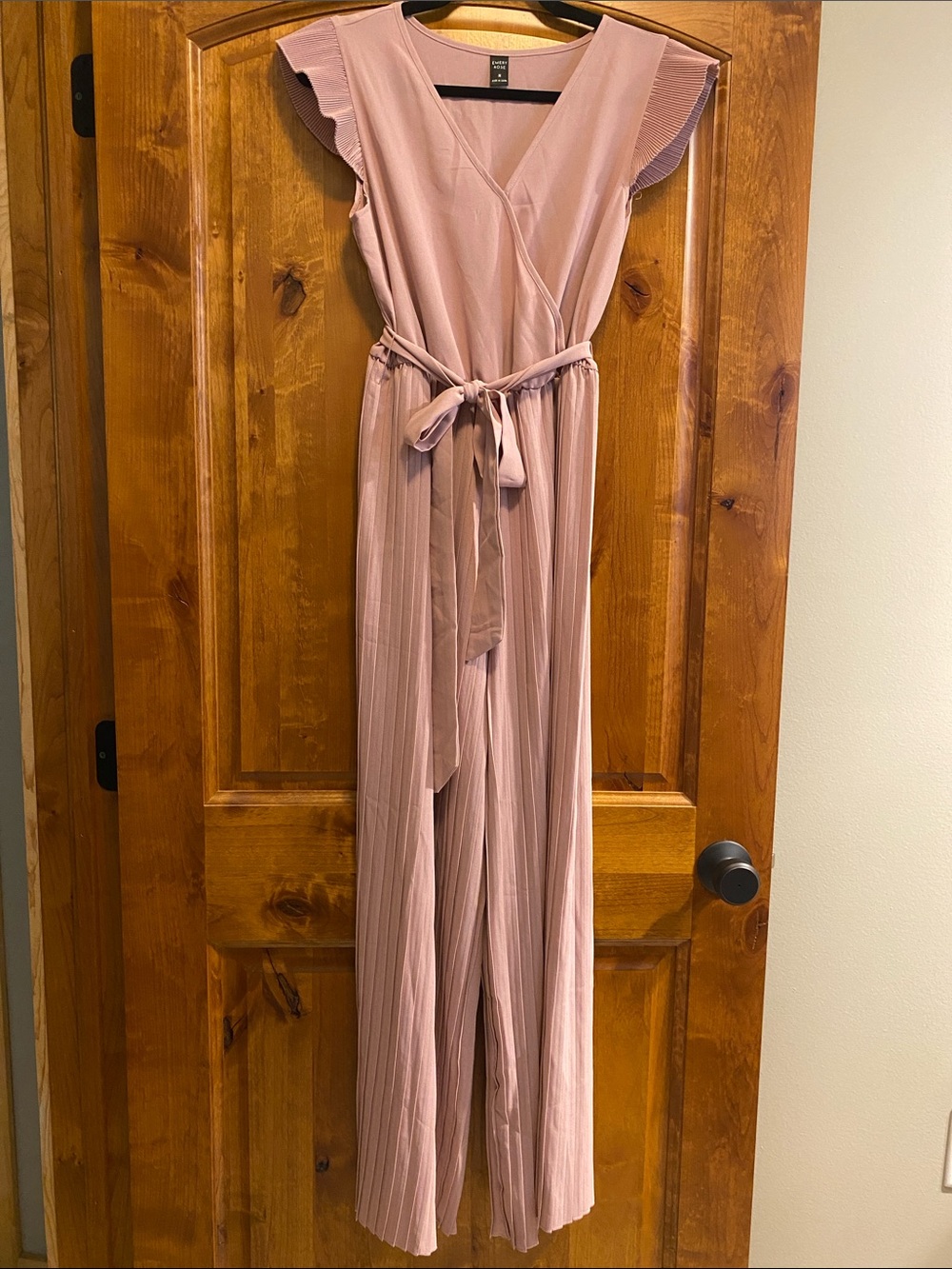 Sleeveless Mauve Wrap Jumpsuit with Tie Waist & Pleated Bottoms
